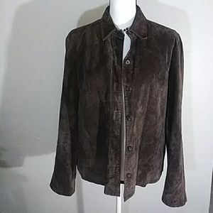 Womens Brown Suede Leather Button Up Jacket Medium